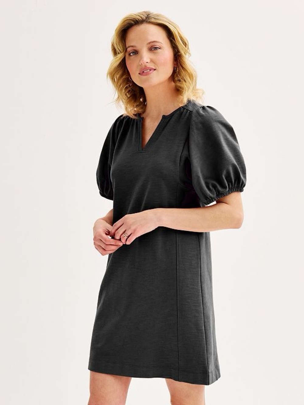 Sonoma Black Mini Dress with Short Puff Sleeves